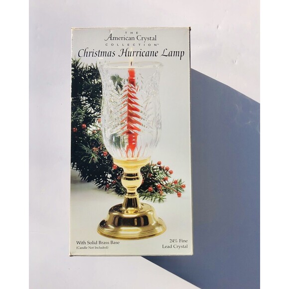 The American Collection Crystal Christmas Hurricane Lamp 24% fine Lead Crystal - Picture 7 of 8